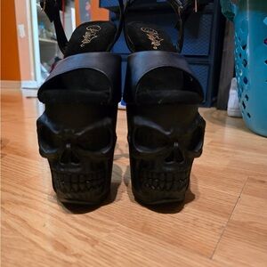 Black Skull Heel Sandals